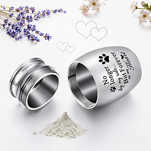 Xiuda Pet Memorial Urns For Dog Or Cat Ashes, 1.57 Inches Stainless Steel Cremation Urn, Pet Paw Print Keepsake Urn For Ashes - No Longer By My Side Forever In My Heart #TOP1