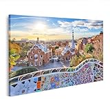 islandburner Cuadro sobre lienzo amanecer en el parque con mosaicos y maravillas arquitectónicas cuadros murales 80 x 40 cm