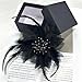 Elegant Crystal Feather Organza Flower Big Brooches Lapel Pins for Women Fashion Floral Fabric Brooch Pin for Dresses Suit Party Wedding Banquet Clothes Accessories Trendy Jewelry 120mm (Black)
