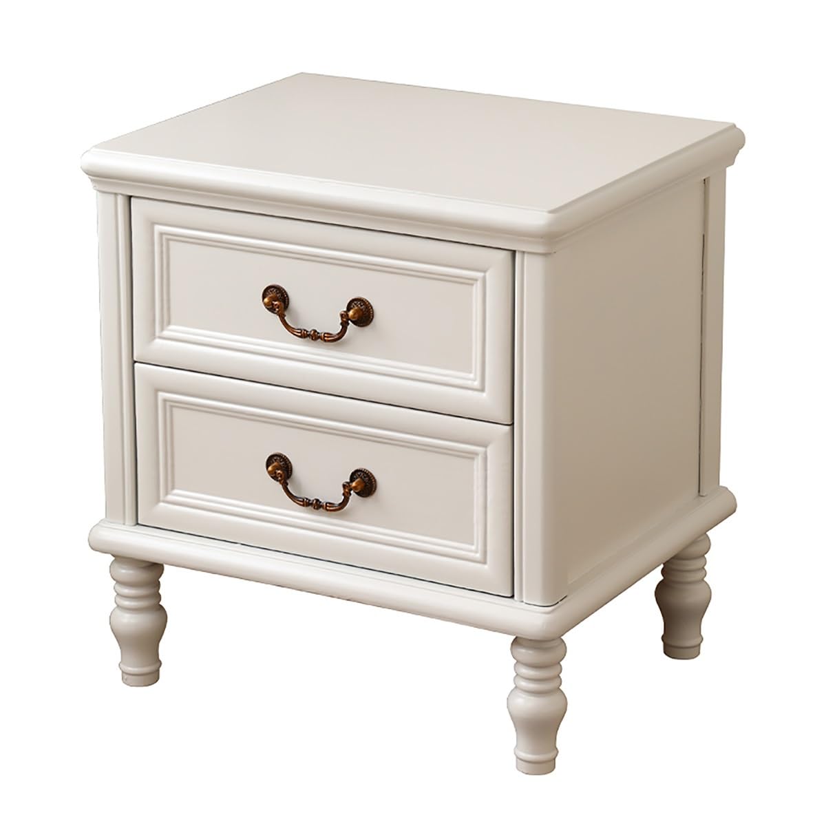 SXZenSpace White Solid Wood Nightstand with 2 Drawers, Pine Bedside Table, Bedroom Night Console, Modern for & Living Room (54cm)