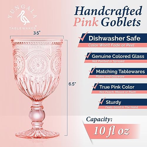 Yungala Pink Wine Glasses set of 6 pink goblets, dishwasher safe vintage pink glassware, pink drinking glasses for a baby shower, wedding, or fancy glassware for everyday. - Image 3
