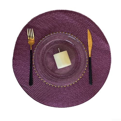 Manteles individuales redondos tejidos para mesas de comedor elegantes y protección contra las manchas (morado)