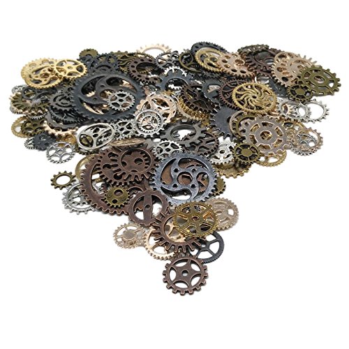 200 Gram (Approx 170pcs) DIY Mixed Color Antique Metal Steampunk Gears Charms Pendant Clock Watch Wheel Gear for Crafting,Jewelry Making Accessory