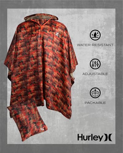 Hurley Glitch Camo Orange Waterproof Rain Poncho for Adults - Lightweight & Packable - Image 2