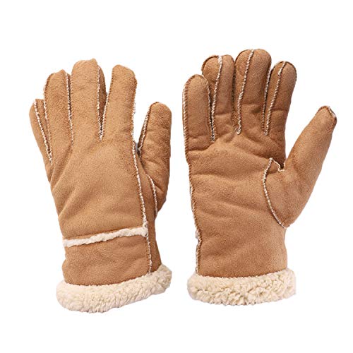 MioCloth Winter Warm Thermal Suede Leather Fleece Lining Driving Gloves Xmas Gift Men Khaki