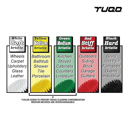 Image of TUQO SB20R Drill Brush Attachment Set | Power Scrubber Cleaning Kit for Outdoor Surfaces, Siding, Gutters, Brick & Garage | Stiff Bristles | Hex Shank Fits Most Drills | Red