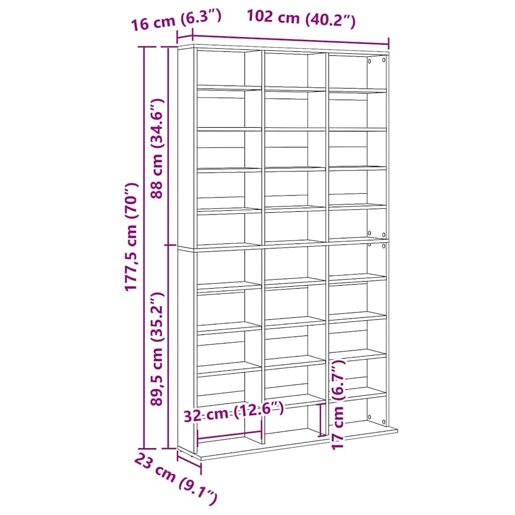 Armario para CD, color blanco, 102 x 23 x 177,5 cm, material de madera, 30 compartimentos abiertos para discos de vinilo, estante de almacenamiento como estante para CD, montaje en pared