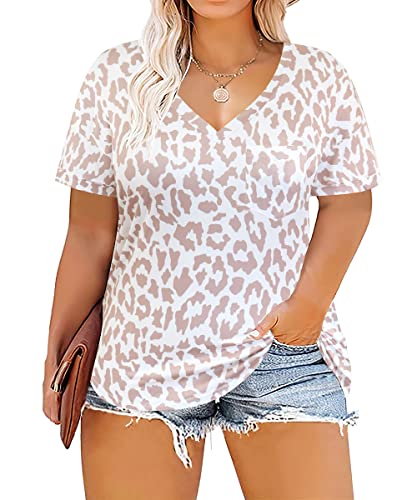 Image of TIYOMI Plus Size Tops for Women V Neck Tshirts Basic Tunic Casual Hawaii Floral Tie Dye Camo Summer Short Sleeve Tee XL-5XL