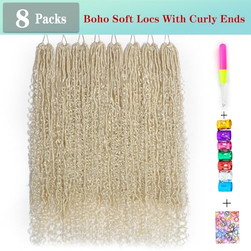 Boho Faux Locs Crochet Hair 30 Inch Goddess Locs 8 Packs Boho Soft Locs Crochet Hair with Curly Ends Pre-looped Long Bohemian River for Black Women (613# - Image 3