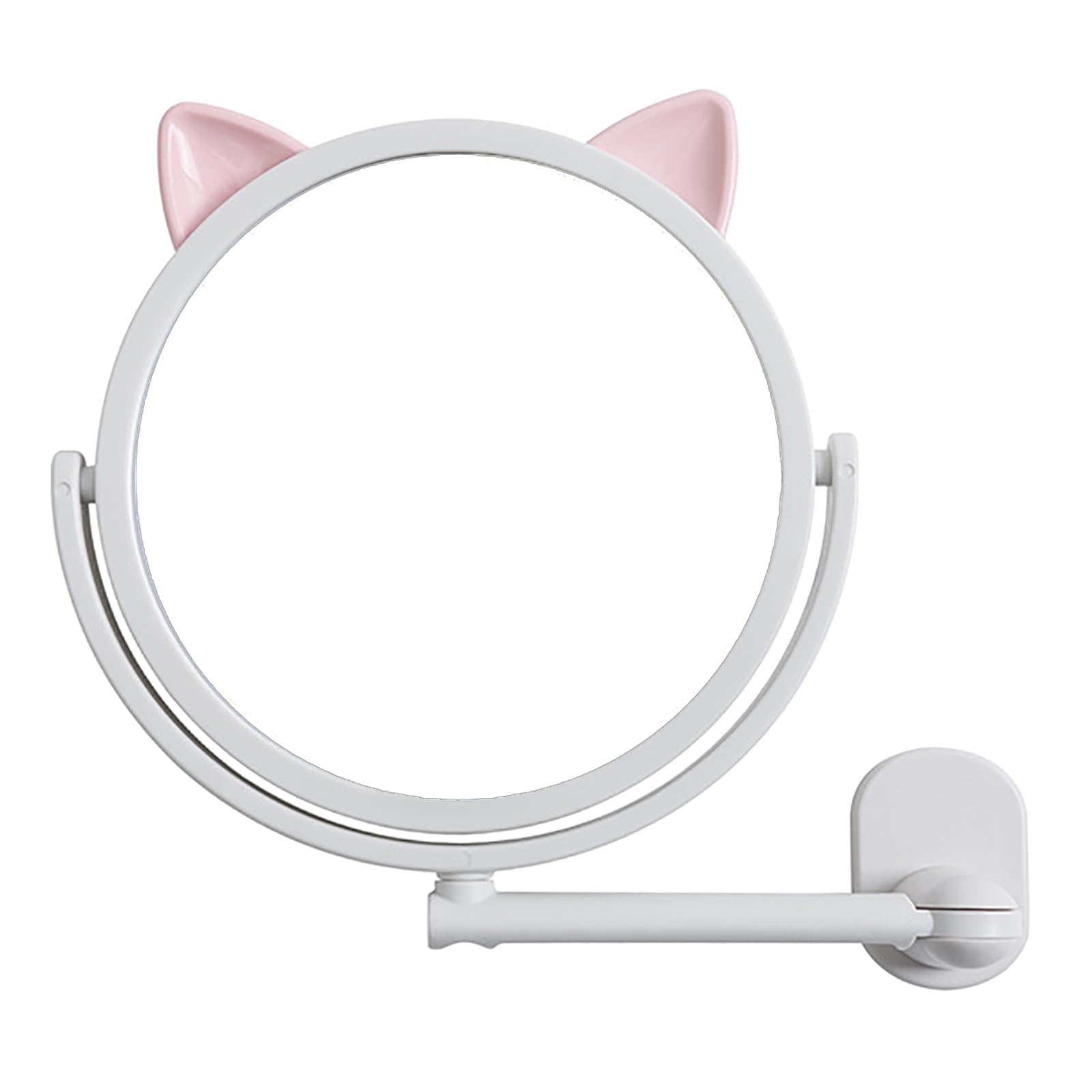 8 Pulgad Espejo Maquillaje Pared Blanco Espejo Maquillaje de Pared de Baño Espejo Giratorio de 360° Montado en la Pared Espejo de Tocador Forma de Gato para Baño Hotel SPA