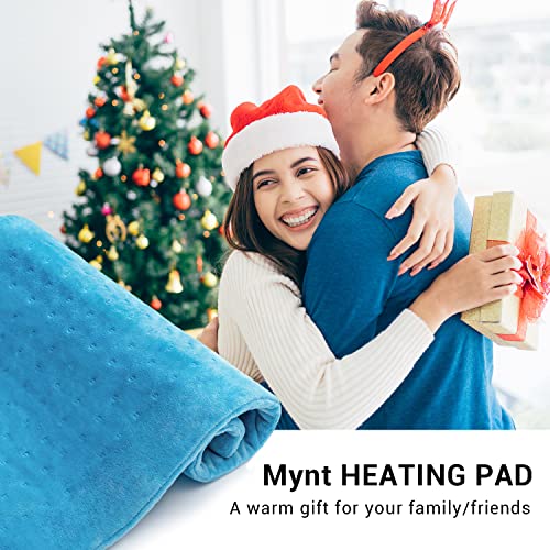 Mynt Electric Fast Heating Pad With 6 Temperature Settings Lcd Controller For Back/Shoulder/Neck/Knee/Leg Pain,Cramps & Arthritis Relief,Extra Large 12'' X 24"(Blue) #TOP6