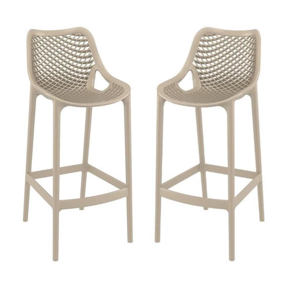 Pemberly Row Polypropylene Patio Bar Stool in Taupe - Set of 4