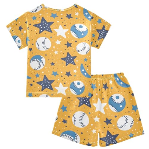 ALAZA Baseball Star Yellow Pajamas Set Short Sleeve Cotton Sleepwear Summer Pjs 2 Piece 5-14Y2