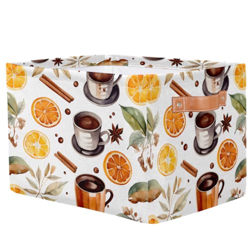 Mexpekil Canastas de almacenamiento, canela naranja canela, cesta de juguetes de café con asas, cajas de almacenamiento plegables de tela para estantes oficina en casa, 38 x 28 x 24 cm