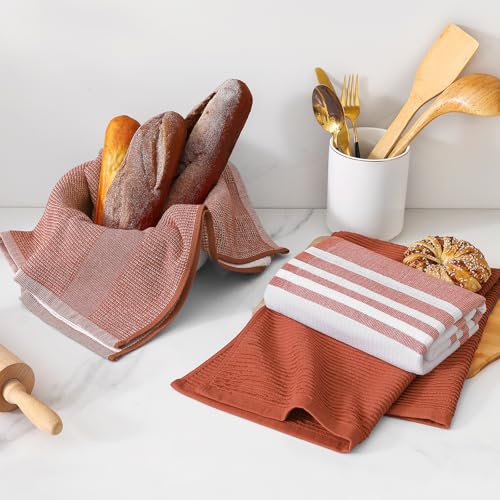 Image of Homaxy Premium Kitchen Towels(18 inchx 28 inch, 12 Pack), Large Cotton 380 GSM Kitchen Hand Towels, Soft and Absorbent Terry Dish Towels, Multipurpose Tea Towel Set with Hanging Loop, Rust