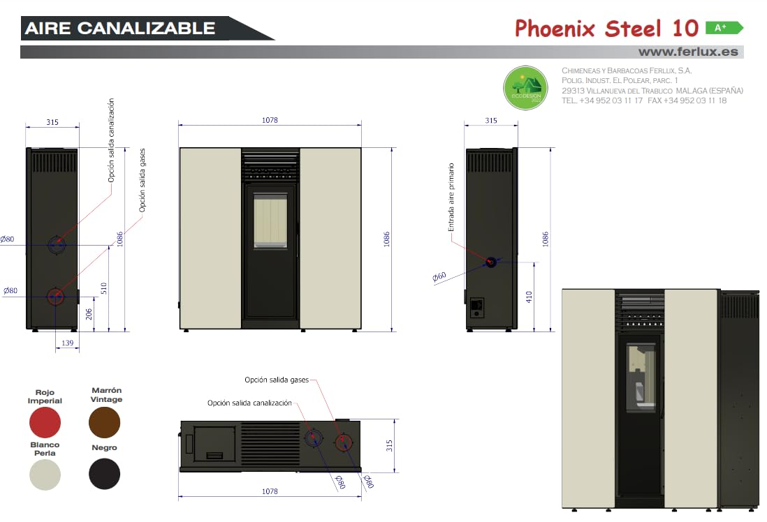 BRICOSOL ESTUFA DE PELLETS PHOENIX STEEL 10 MARRON VINTAGE DE FERLUX