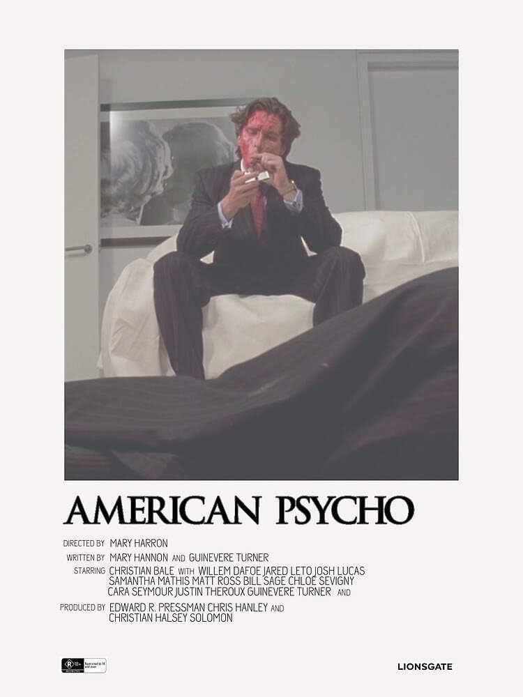 Amazon Com Bulitalo American Psycho Horror Film Patrick Bateman Paul Allen Jean Poster Wall Art Home Decor For Lovers Painting Posters Prints Amazon Com Bulitalo American Psycho Horror Film Patrick Bateman Paul Allen Jean Poster Wall Art Home Decor For Lovers Painting Posters Prints