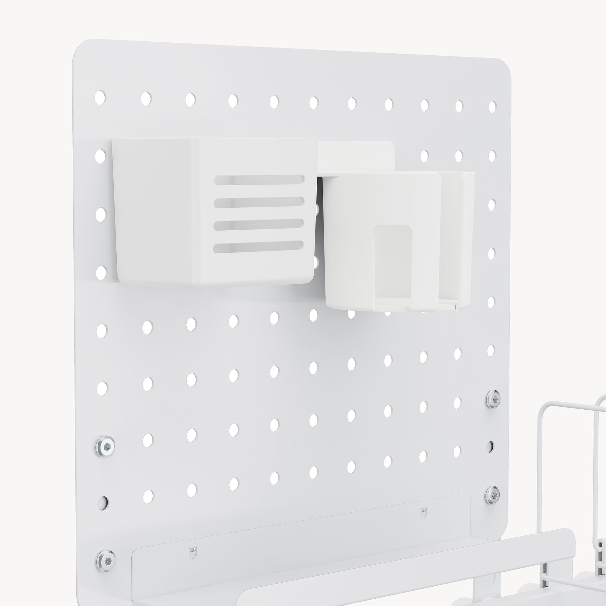 [en.casa] Organizzatore da Scrivania con Morsetti Pannello Forato Organizer Pegboard con Ripiano Flessibile Supporto Libri Porta Bicchieri Penne 50x50 cm per Cameretta Studio Ufficio - Bianco