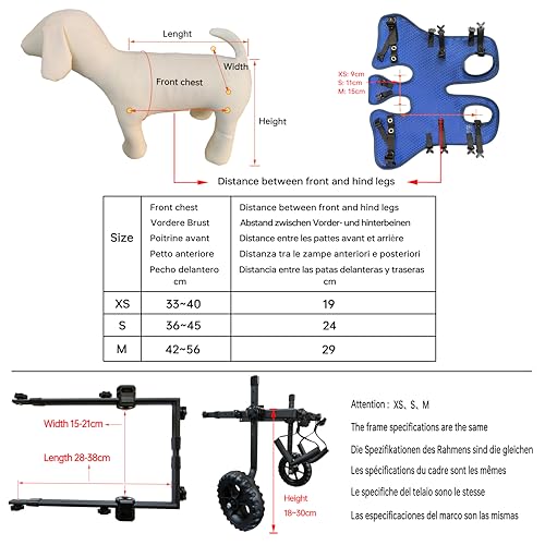 KAJILE Zweirädrige Klappbare Hunde-Rollstühle,Hinterbein-Rollstuhl für Kleine Haustiere,Verstellbarer Hunderollstuhl für Hinterbeine,Blau,XS