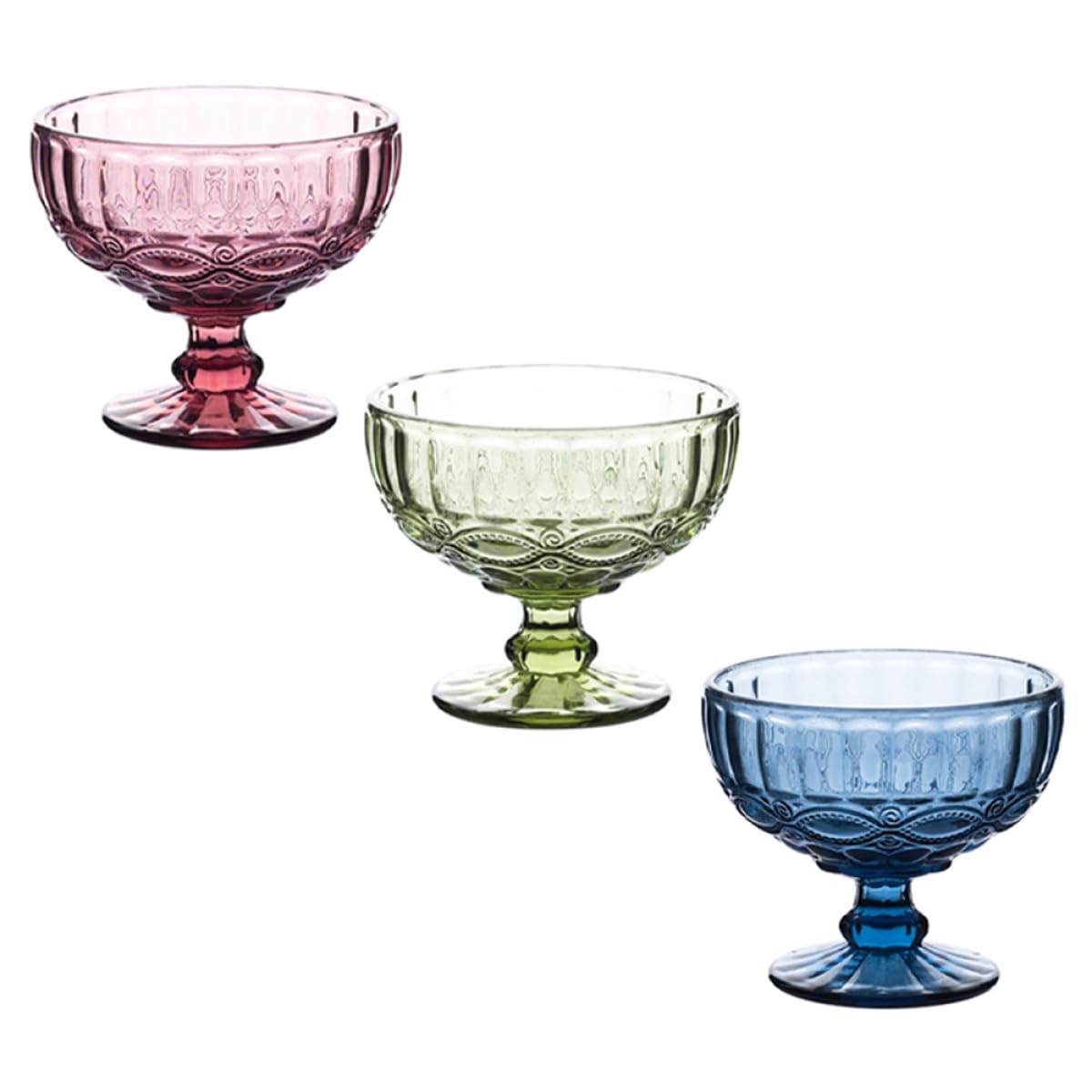 Zerodeko 3 Stück Dekorative Glas Dessertschalen mit Fuß Hitzebeständig Elegantes Blumenmuster für Feierlichkeiten und Festliche Partys