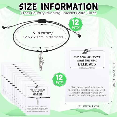 Quelay 12 Sets Cross Country Gift Adjustable Running Bracelets with Motivation Cards Track Field Accessories Gifts Runner Charm Wristband for Men Women Sport Football Team Christmas2