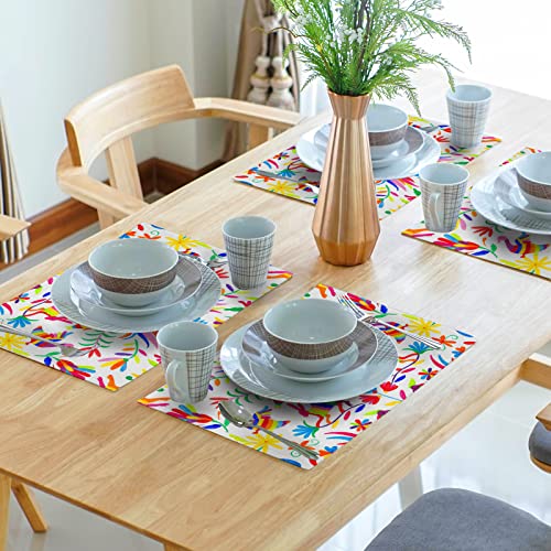 Giwawa Easter Otomi Bird Placemats Set Of 4- Colorful Mexican Boho Bunny Animal Flower Print- Traditional Folk Floral Linen Table Mats Kitchen Decoration For Dining Party Wedding Holiday #TOP6