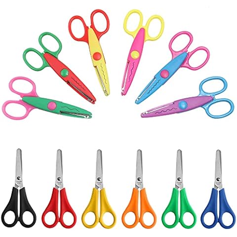 Keboyoe Pack of 12 Children's Scissors Preschool Age Scissors Colourful Children Serrated Scissors Children Craft Scissors Safety Scissors Children with cm Scale for DIY Crafts Design Paper Cut Cover