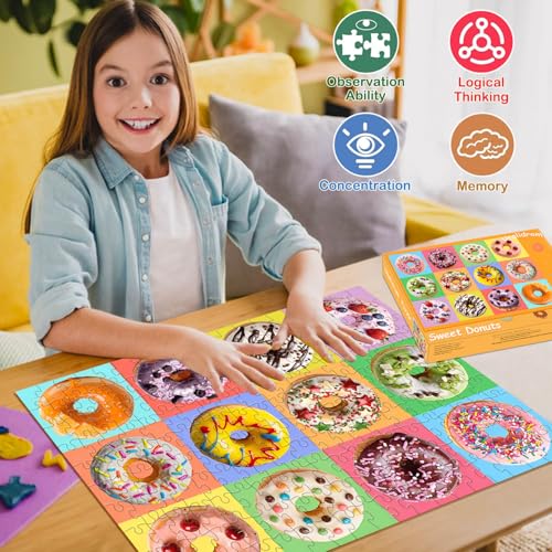 Rompecabezas para niños de 6 a 12 años: 200 piezas con temática de donuts dulces, juguetes educativos para aprender jugando, regalo para niños y niñas, decoración para el hogar miniatura 5