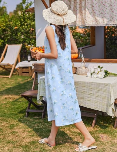 Image of Ekouaer Nightgowns for Women Cotton Long Night Gown Sleeveless Sleep Dress Victorian Nightdress Ladies Sleepwear