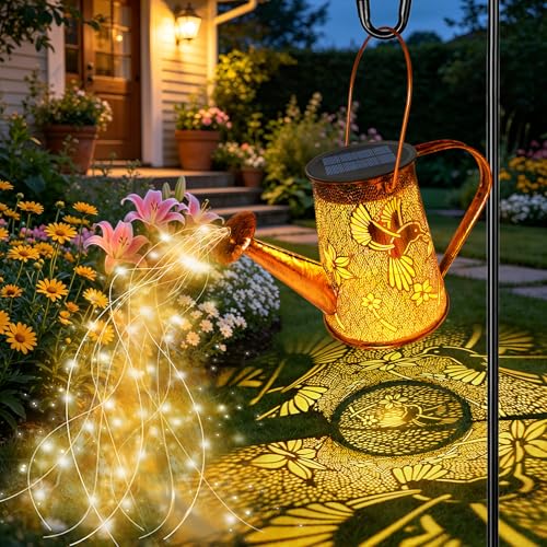 VOOKRY Solar Watering Can Lights, Large Retro Metal Hanging Solar Lights Outdoor Waterproof, Gifts for Women Mom Grandma Birthday, Outside Yard Garden Porch Lawn Patio Decoration, Warm White