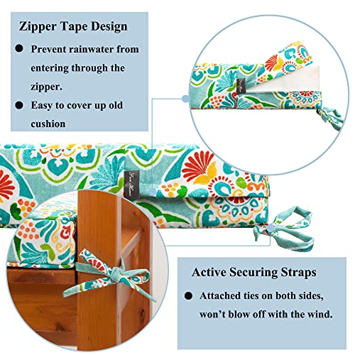 Funhome Outdoor Cushion Covers,42" X 18" X 3", Patio Cushion Covers Replacement For Outdoor Furniture,Water Resistant Patio Bench Loveseat Cushion Covers 1 Pack, Cyan Circle (Covers Only) #TOP5