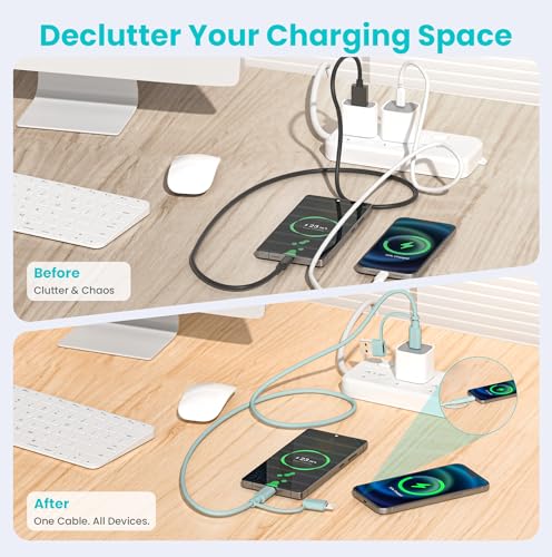 Image of Elebase Multi Charging Cord,USB to USB C Charging Cord 3.3FT,60W Fast Charger Cable with Type C /USB A /Lightning Adapter for Car,iPhone 17 16 15 14 Max,iPad Pro 2024,8th Air,Google Pixel 10 9 8 XL Fold