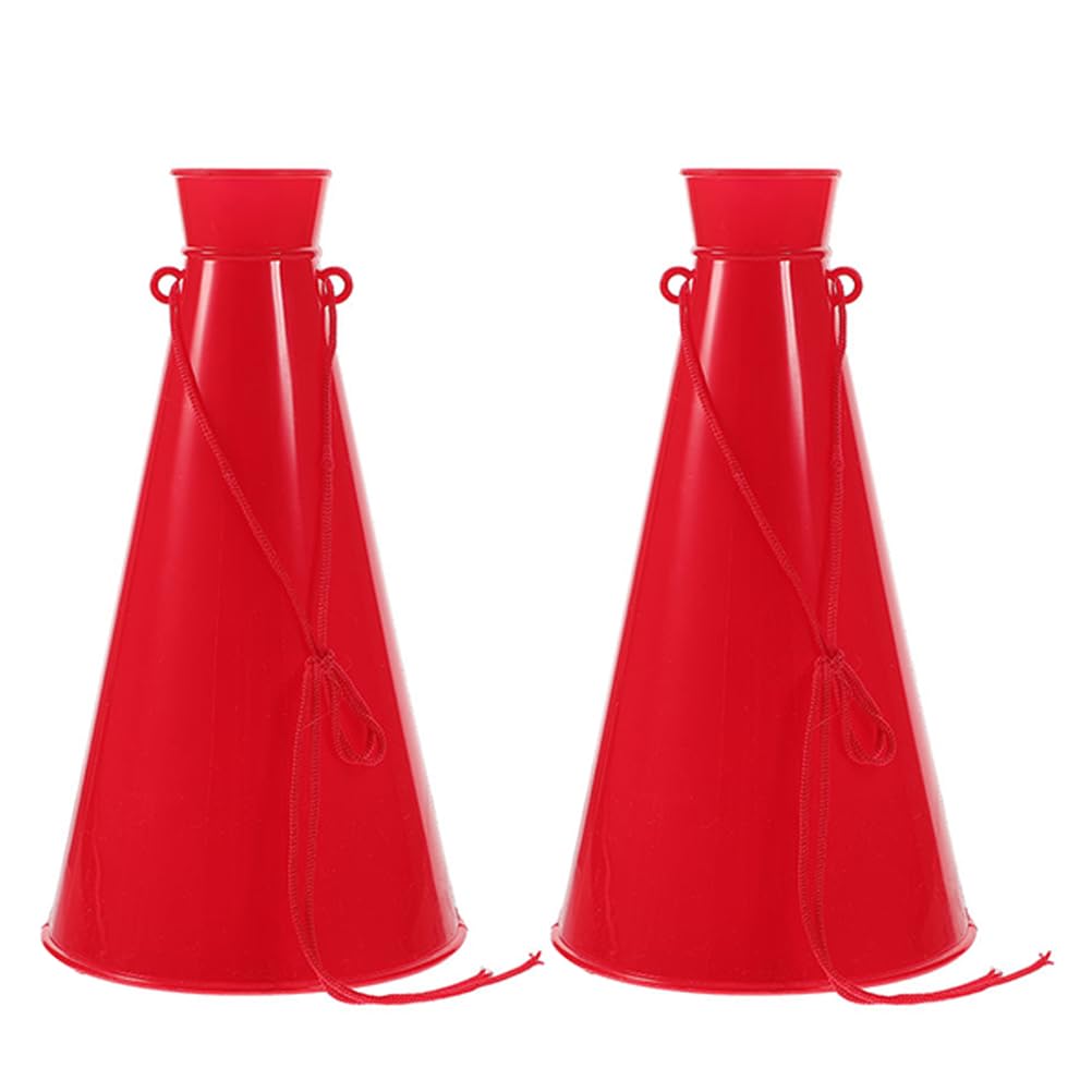 LOGOFUN 2PCS Cheer Megaphones Portable Plastic Cheerleading Noisemaker Toys for Sports Games Match Outdoor Events Party Supplies - Red