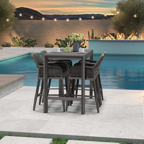 Image of PURPLE LEAF Bar Height Stools Set of 4 Rust Resistant Aluminum Frame, Grey