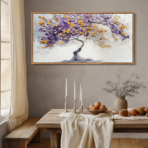 crmotu Tree of Life Large Framed Wall Art, Purple Tree Abstract Art Wall Decor, Modern Neutral Plant Canvas Prints, Minimalist Wall Pictures for Living Room Bedroom Yoga Office Decorations 30x60inch