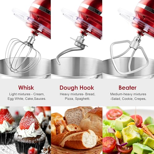Image of Aucma Stand Mixer,6.5-QT 660W 6-Speed Tilt-Head Food Mixer, Kitchen Electric Mixer with Dough Hook, Wire Whip & Beater (Red, 6.5QT)