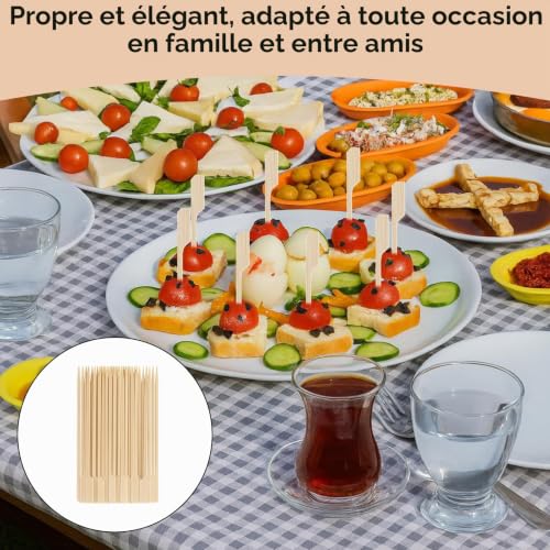 100 Pics 12 cm Brochette en Bois, pic a Brochette, Piques Brochettes, Bambou pour Apéritif, Cocktails, Amuse-Bouches, Fruits, Sandwichs, Collations, Barbecue – vue 7