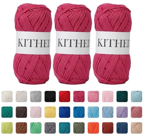 Image of Cotton Yarn,10.5oz,526yard,3 Pack ,Soft Yarn for Crocheting and Knitting (06 Rose Red)