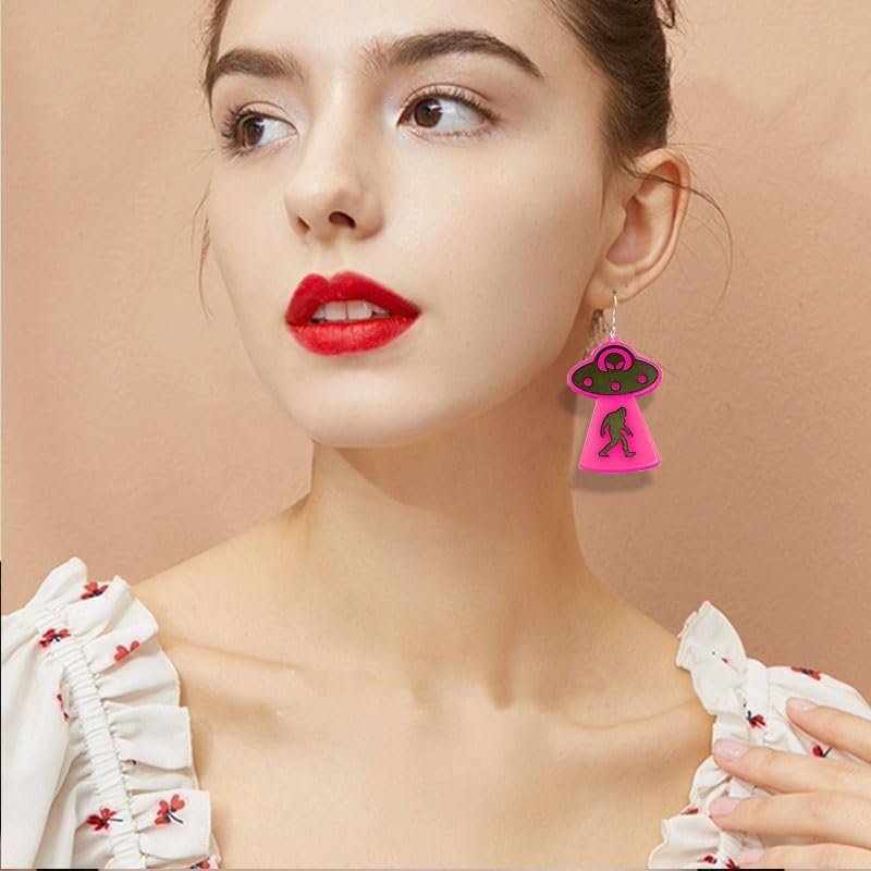 ONLYJUMP UFO Aliens Earrings for Women Acrylic Lightweight Statemment Dangle Drop Earrings Colorful UFO Alien Spaceman Statement Drop Dangle Earrings Jewelry Gifts - Image 6