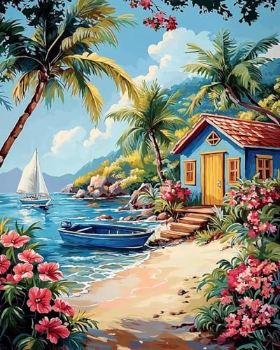 Image of ARPADAMO Beach Landscape Diamond Art Kits for Adults,5D Diamond Painting DIY Landscape Diamond Art Diamond Painting Kits for Adult,Round Full Drill Diamonds, Diamond Art Kits for Home Decor-12x16inch