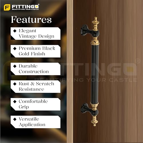 Image of Vintage Royal Main Door Handle | 24 Inch Premium Pull Push Handle for Home, Office, Hotels & Villas | Stainless Steel Black & Gold Antique Finish |Hole to Hole 600mm | 3 Years Warranty