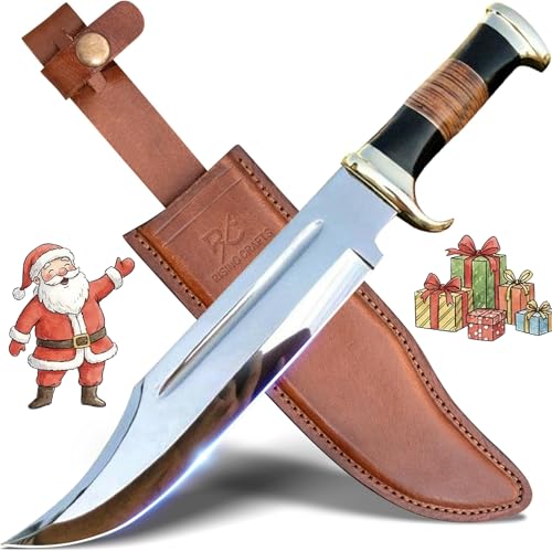 RISING CRAFTS 14' Crocodile Dundee Bowie Knife with Sheath-Hunting Knife with Sheath-Mirror Polished Survival Tactical Knife for Camping, Outdoor, Bushcraft- Knives for Men