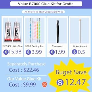 B7000 Adhesive Rhinestones Glue for Crafts, 2PCS 110ml / 3.7 fl oz with 5 Dotting Pen Tool, Wax Pencil and Tweezer, Jewelry Glue for DIY Craft, Makeup, Shoes, Jewelry Making, Nail Art