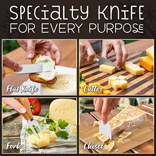 Nutrichef Natural Bamboo Cheese Board Set With Bonus Condiment Cup-Extra Large Size 100% Home Organic Wooden Plate And Charcuterie Tray With 4 Pcs Cutting Knife Slicer #TOP3