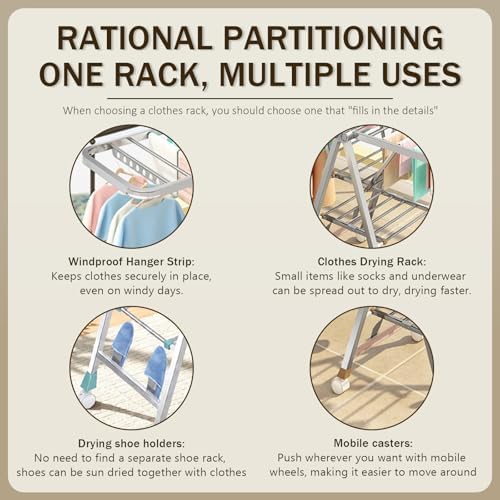 Multi-Functional Stainless Steel Drying Rack, 1.5M Space-Saving Laundry Airer with Shoe Holders, Heavy-Duty Foldable Clothes Rack for Efficient Drying and Organization,1.8 Meter