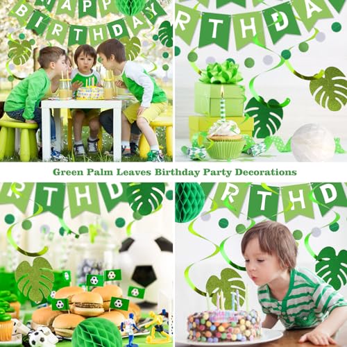 meowtastic Green Birthday Decorations - Green Happy Birthday Banner with Honeycomb Balls, Palm Leaves Hanging Swirl Streamers, Circle Dot Garland Decorations - Birthday Party Decoration for Boy Girl - Image 5