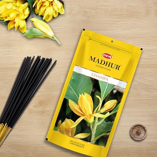 Image of Hem Madhur Champa Incense Sticks - Pack of 3 | Reuseable Zip Pouch Agarbatti | Exotic Champa Aroma for Meditation, Pooja, Rituals & Spiritual Practices | Long-Lasting Fragrance | Approx 270 Stick