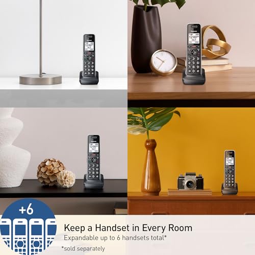 Image of Panasonic Link2Cell Expandable Phone with Digital Answering System & Smart Call Blocker, One Corded Base Unit and Two Cordless Handsets Black - KX-TGF882B (Pack of 3)