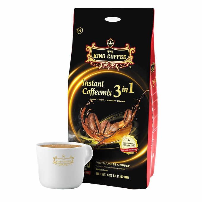 TNI King Coffee ~ 3 in 1 Instant Vietnamese Coffee ~ 120 Single Serve Packets ~ Individual Pocket Size Sachet Sticks ~ Blended with Coffee, Cream Powder and Sugar ~ Bulk Size Pack
