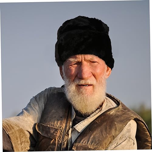 LIFKOME Autumn Winter Women Hat Faux Fur Plush Elderly Cap Warm and Stylish Thicken Cotton Hat Black3